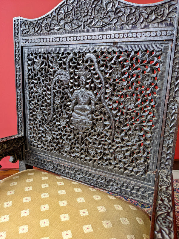 Antique 19th Century Anglo Indian Carved Hardwood Armchair