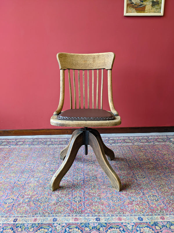 Antique Elm Swivel Desk Chair / Office Chair