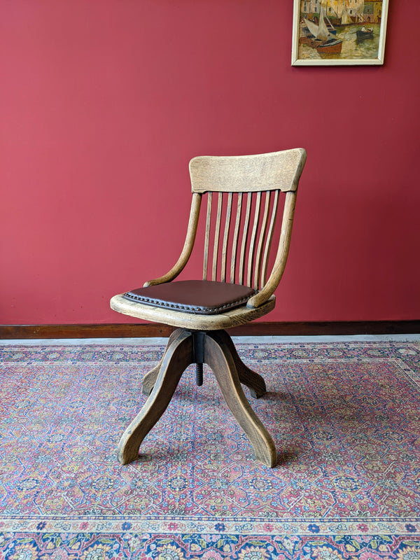 Antique Elm Swivel Desk Chair / Office Chair