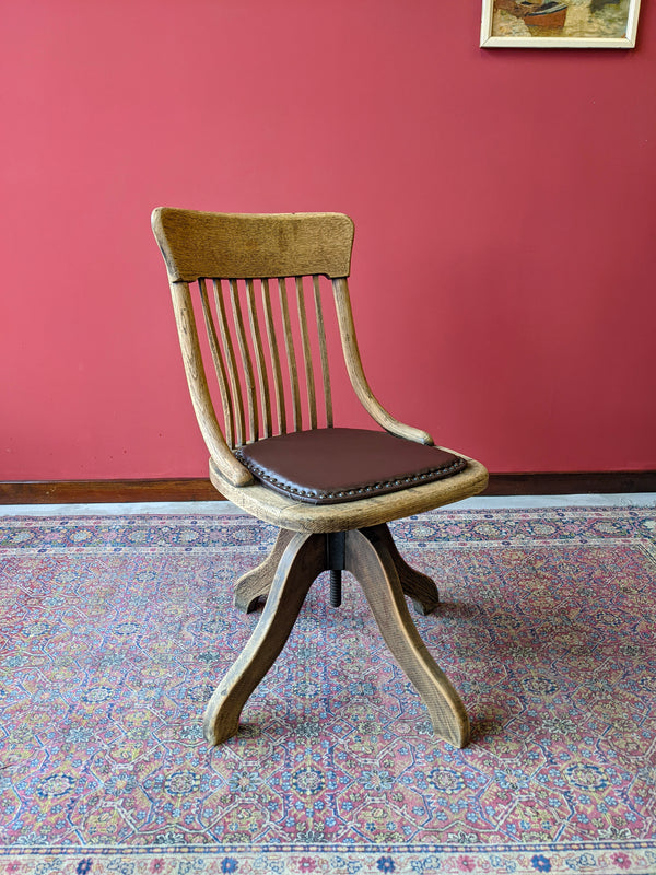 Antique Elm Swivel Desk Chair / Office Chair