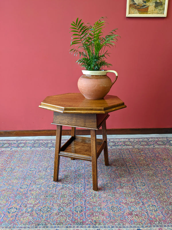 Antique Two Tier Oak Octagonal Side Table
