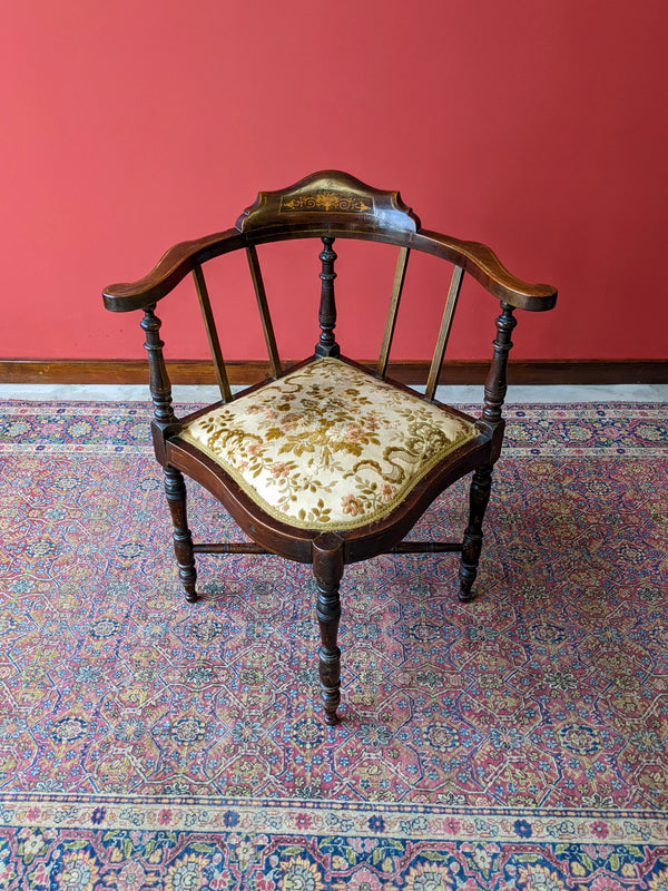 Antique Victorian Inlaid Mahogany Corner Chair