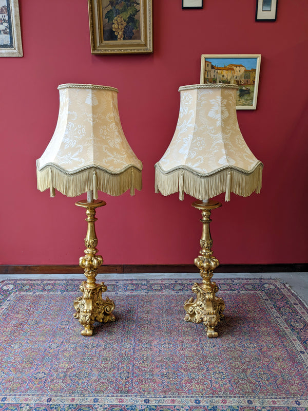 Pair of Vintage Neoclassical Gilt Plaster Floor Lamps