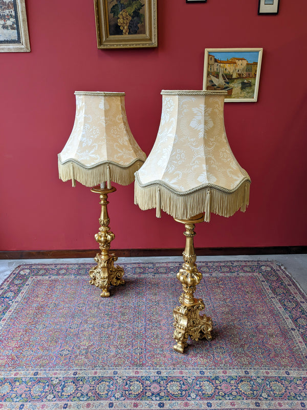 Pair of Vintage Neoclassical Gilt Plaster Floor Lamps