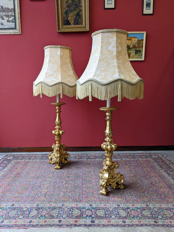 Pair of Vintage Neoclassical Gilt Plaster Floor Lamps