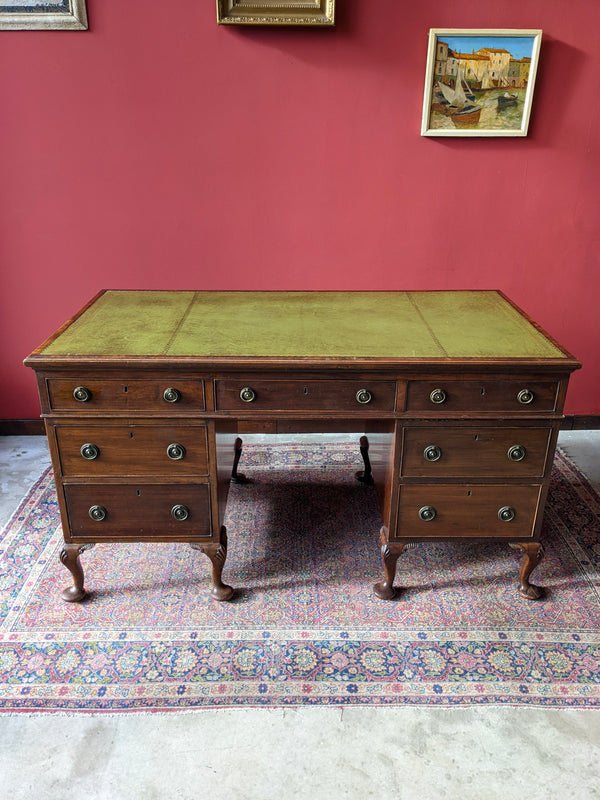 Antique Mahogany Twin Pedestal Leather Desk