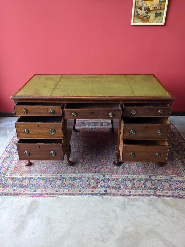 Antique Mahogany Twin Pedestal Leather Desk