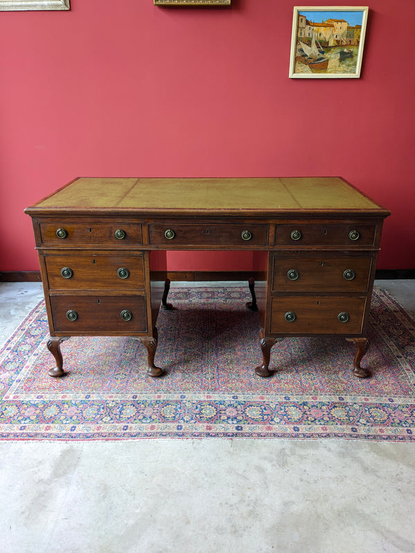 Antique Mahogany Twin Pedestal Leather Desk