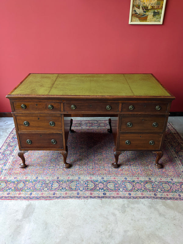 Antique Mahogany Twin Pedestal Leather Desk