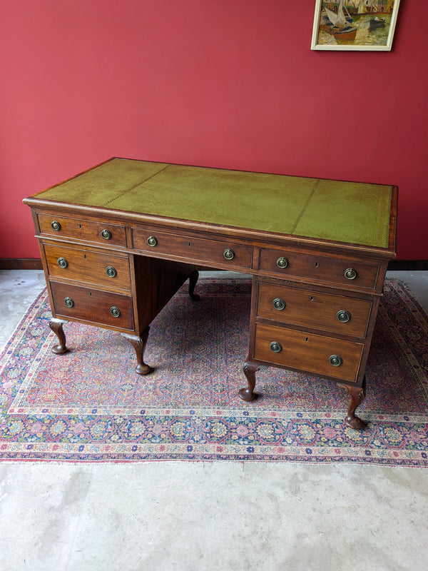 Antique Mahogany Twin Pedestal Leather Desk