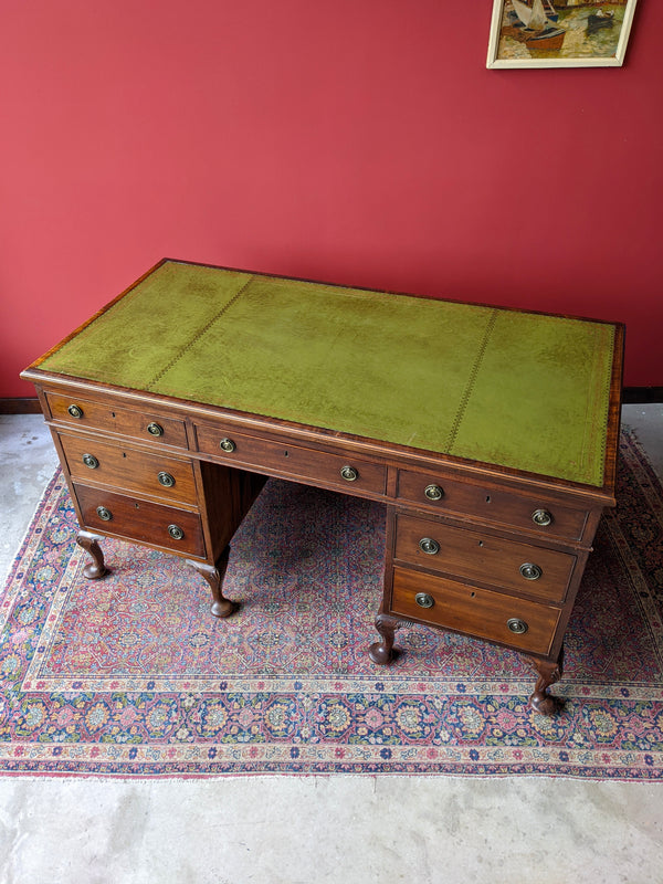 Antique Mahogany Twin Pedestal Leather Desk