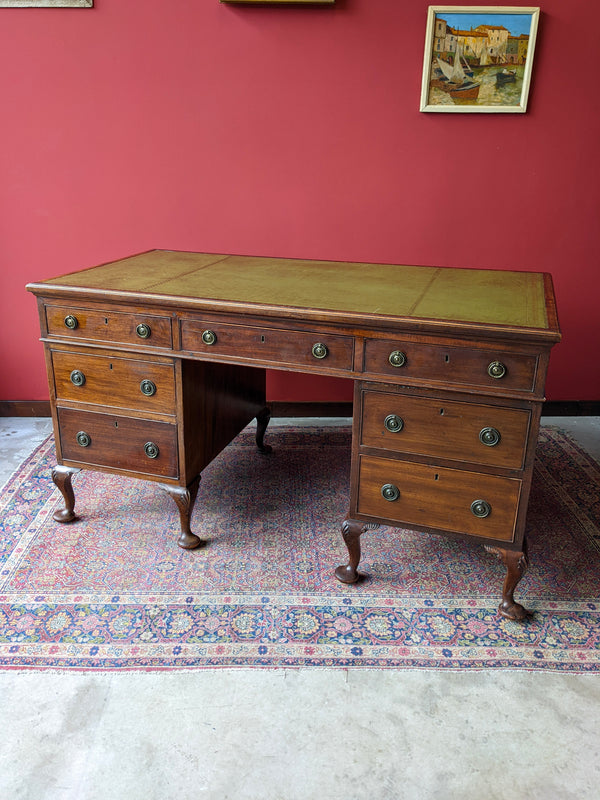 Antique Mahogany Twin Pedestal Leather Desk