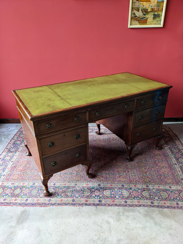 Antique Mahogany Twin Pedestal Leather Desk