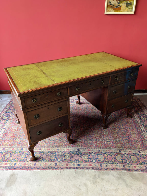 Antique Mahogany Twin Pedestal Leather Desk