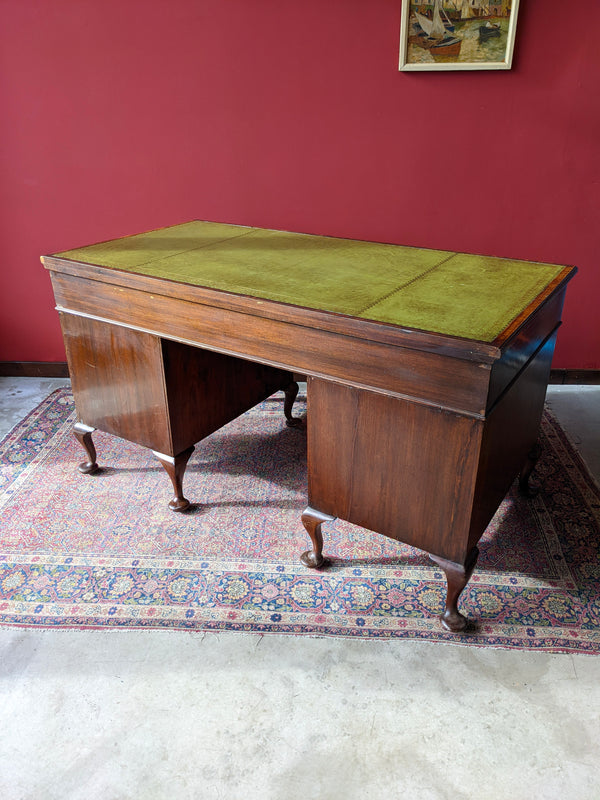 Antique Mahogany Twin Pedestal Leather Desk