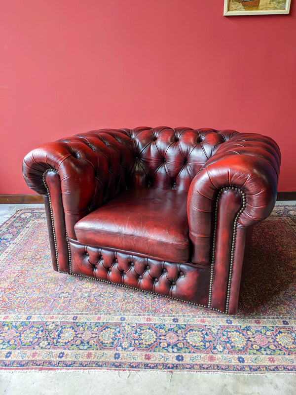 Vintage Oxblood Red Leather Chesterfield Club Chair
