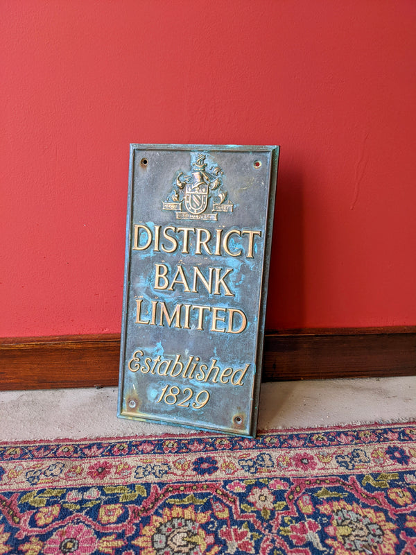 Antique Victorian Brass District Bank Ltd Sign