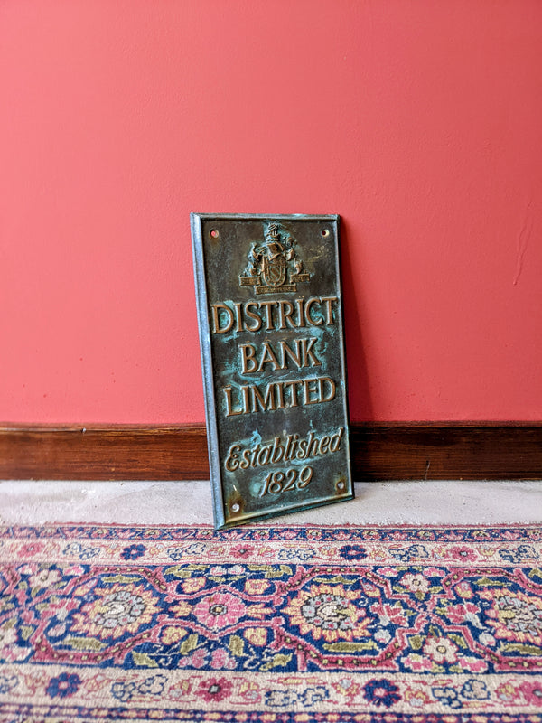 Antique Victorian Brass District Bank Ltd Sign
