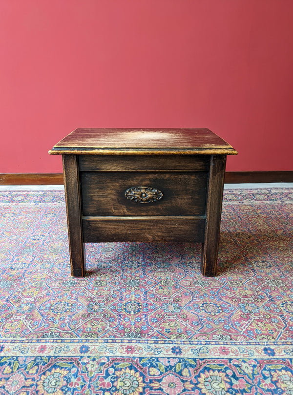 Antique Edwardian Oak Lidded Storage Box / Seat