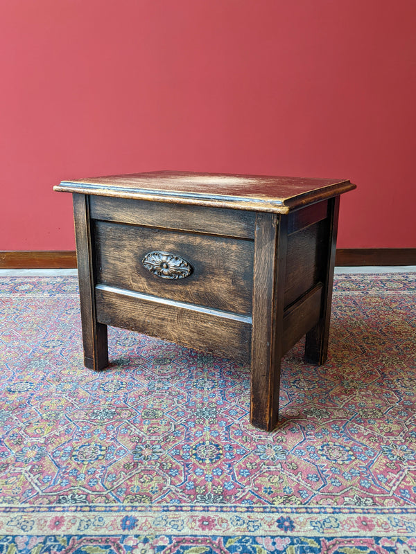 Antique Edwardian Oak Lidded Storage Box / Seat