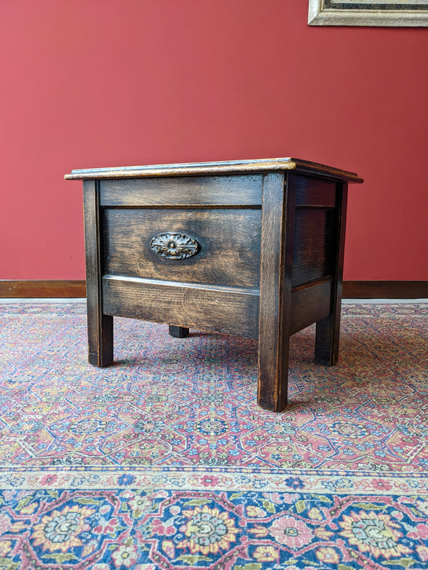 Antique Edwardian Oak Lidded Storage Box / Seat