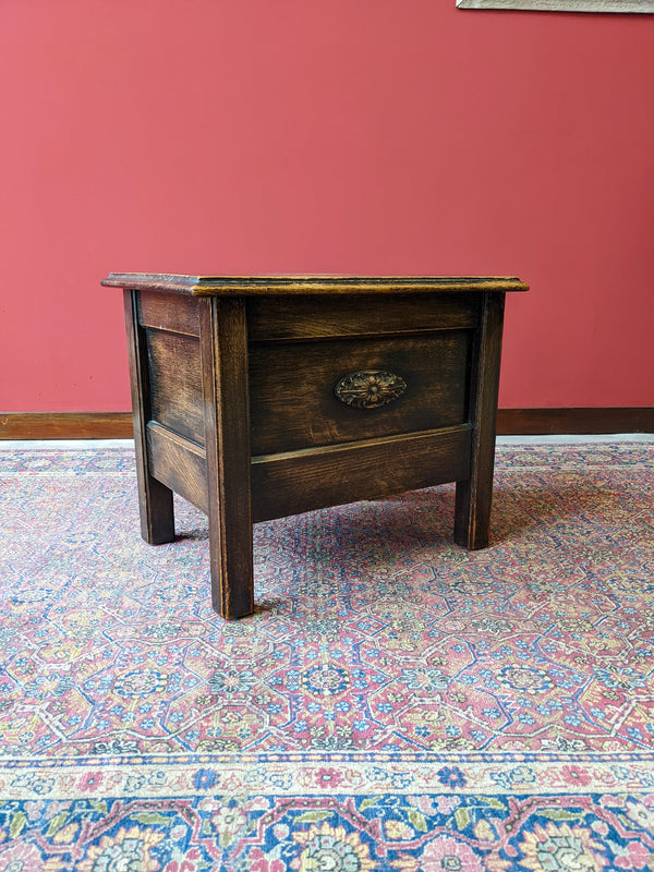 Antique Edwardian Oak Lidded Storage Box / Seat