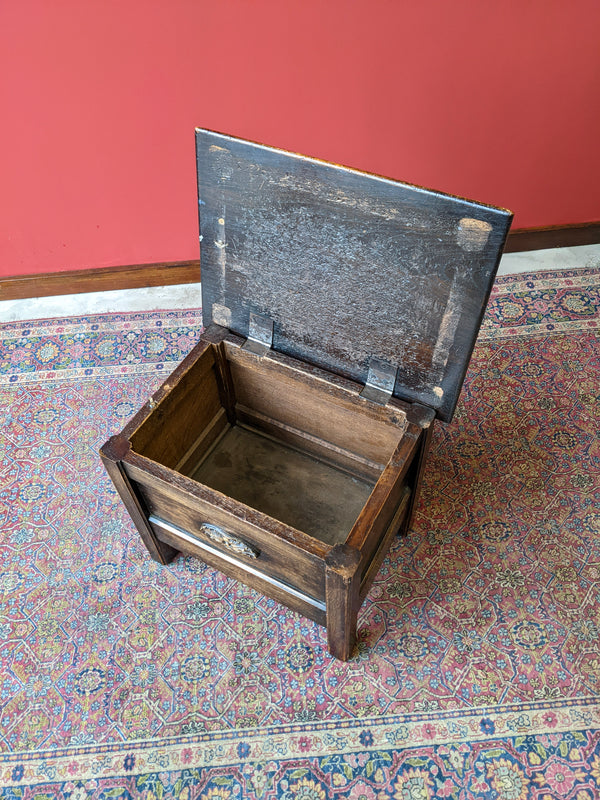 Antique Edwardian Oak Lidded Storage Box / Seat