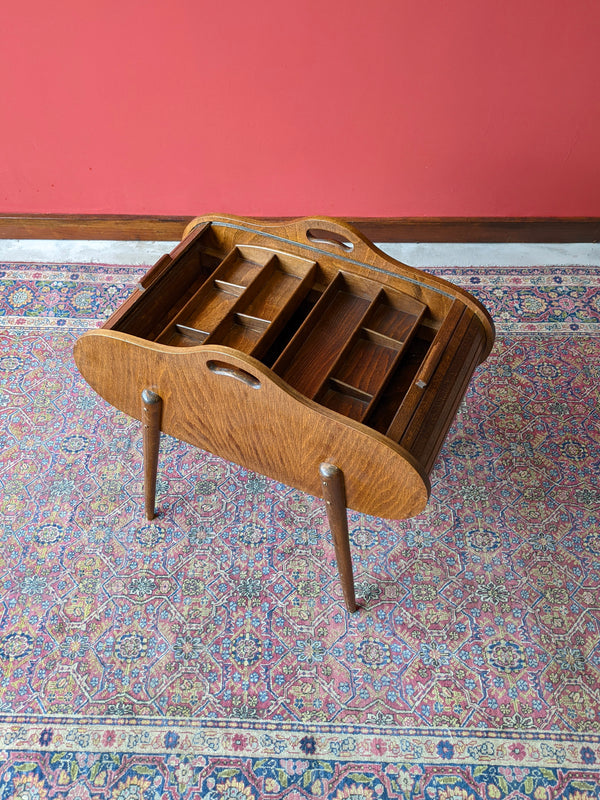 Danish Mid Century Modern Tambour Roll Top Sewing Box