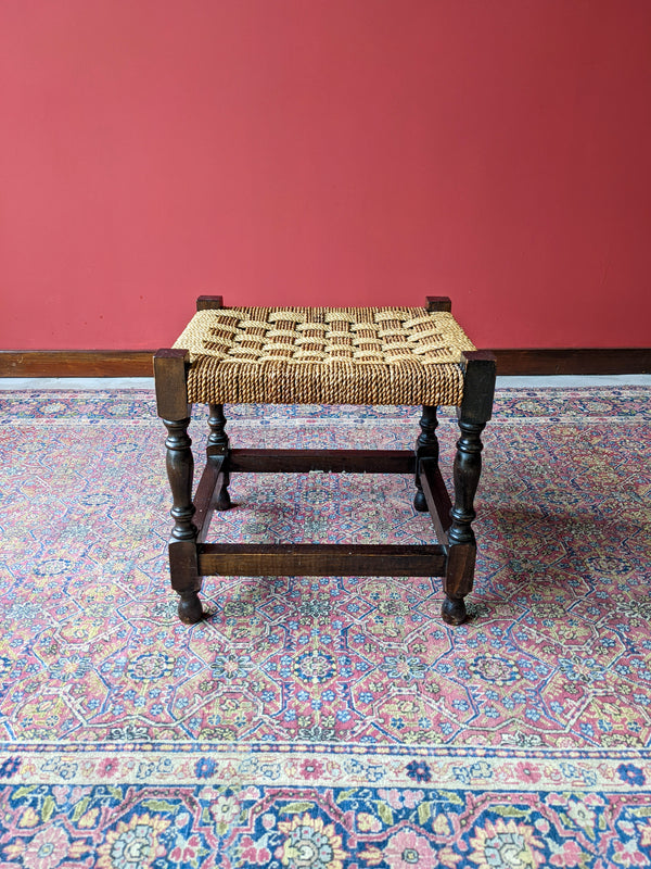 Early 20th Century Antique Rush Seat Stool Oak Stool