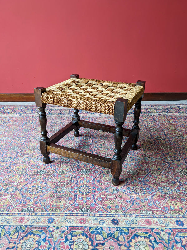 Early 20th Century Antique Rush Seat Stool Oak Stool