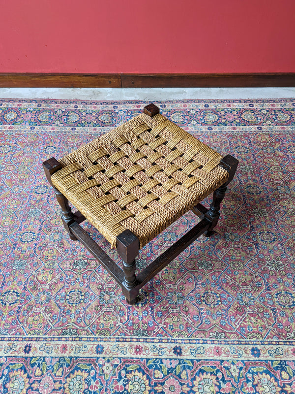 Early 20th Century Antique Rush Seat Stool Oak Stool