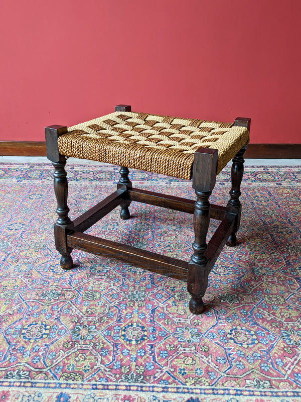 Early 20th Century Antique Rush Seat Stool Oak Stool