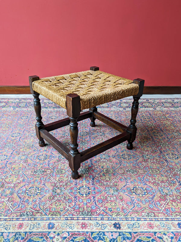 Early 20th Century Antique Rush Seat Stool Oak Stool