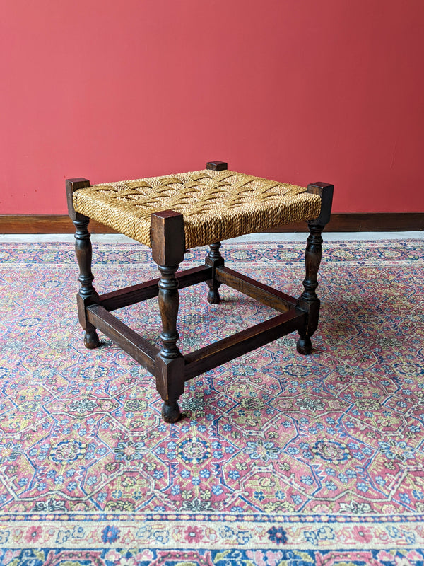 Early 20th Century Antique Rush Seat Stool Oak Stool