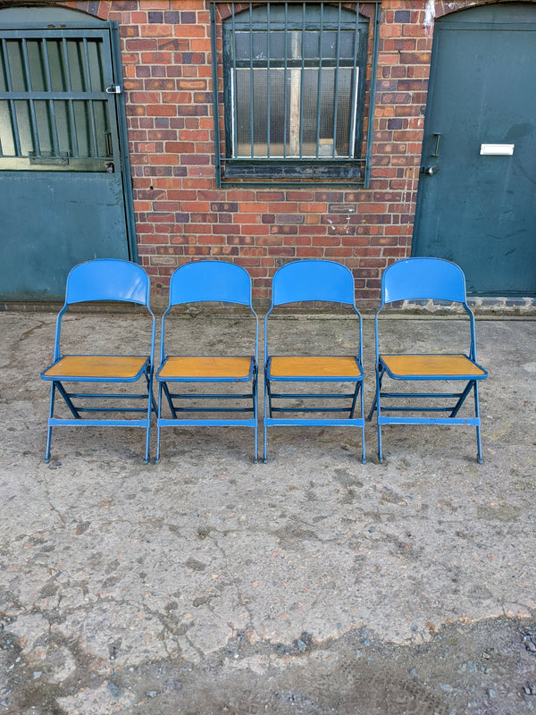 Set of Four Mid Century Folding Metal Chairs / Dining Chairs