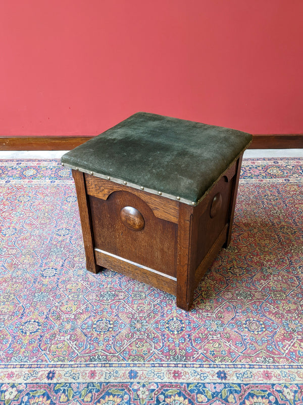 Antique Arts & Crafts Oak Coal Box Seat