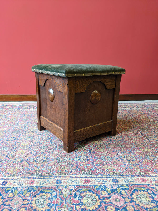 Antique Arts & Crafts Oak Coal Box Seat