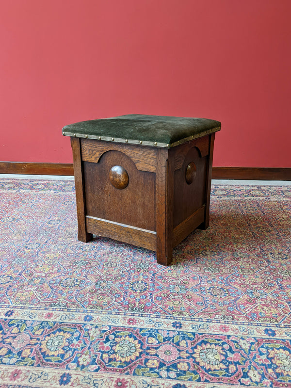 Antique Arts & Crafts Oak Coal Box Seat