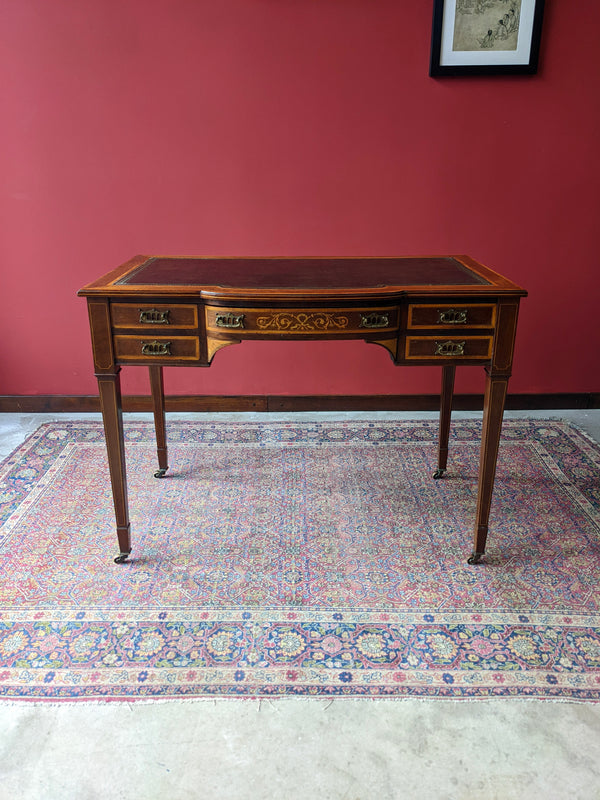Antique Leather Top Inlaid Mahogany Marquetry Writing Desk / Ladies Desk / Hall Table