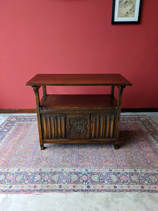 Early 20th Century Antique Carved Oak Monks Bench / Hall Bench