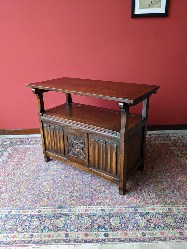 Early 20th Century Antique Carved Oak Monks Bench / Hall Bench