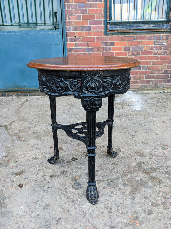 Antique Victorian Cast Iron Mahogany Topped Circular Pub Table