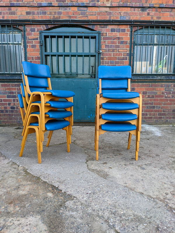 Set of 8 Mid Century Modern Stacking Chapel Chairs with Bible Shelf / Dining Chairs