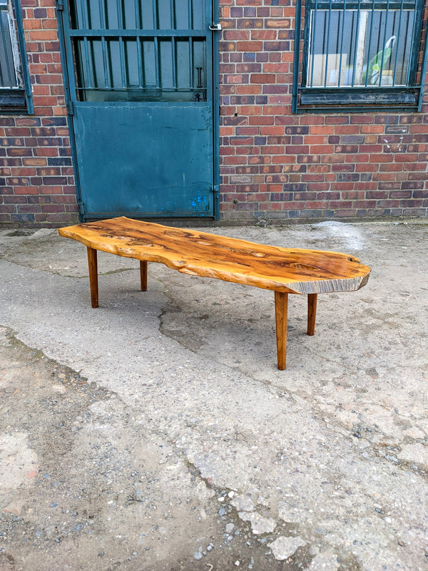 Mid Century Live Edge Yew Wood Coffee Table by Reynolds of Ludlow