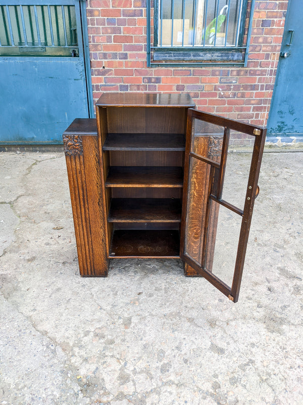 Art Deco Glass Fronted Antique Oak Bookcase