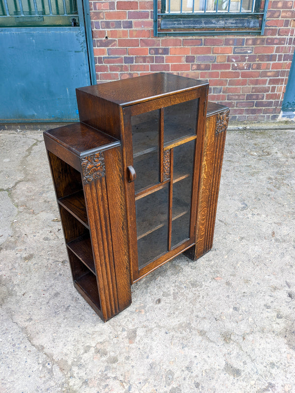 Art Deco Glass Fronted Antique Oak Bookcase