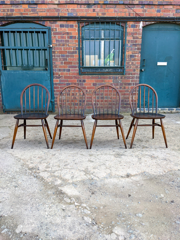 Set of Four Vintage Ercol Elm Windsor Dining Chairs