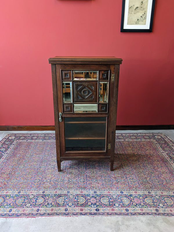 Antique Victorian Glass Front Mahogany Music Cabinet