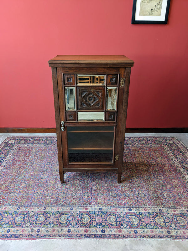 Antique Victorian Glass Front Mahogany Music Cabinet