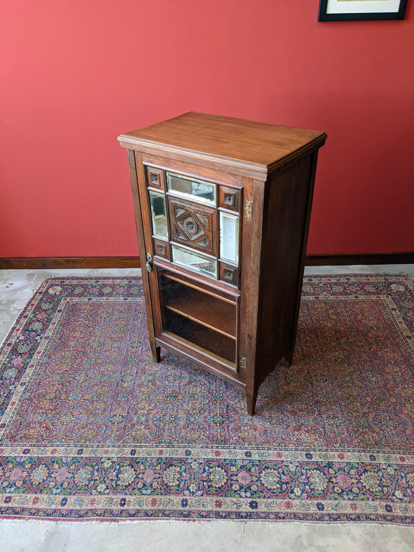 Antique Victorian Glass Front Mahogany Music Cabinet